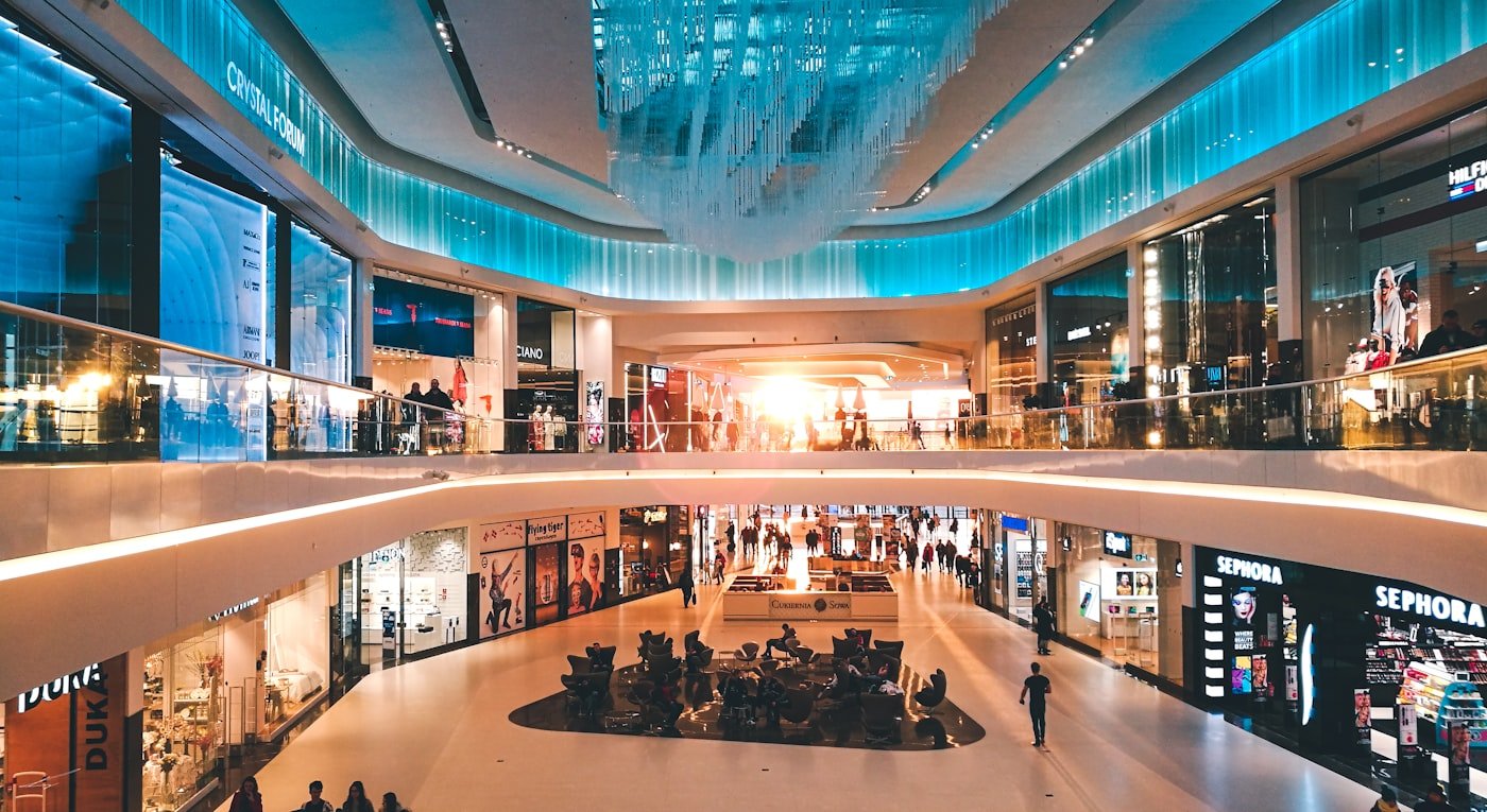A line of shops aboard a cruise ship